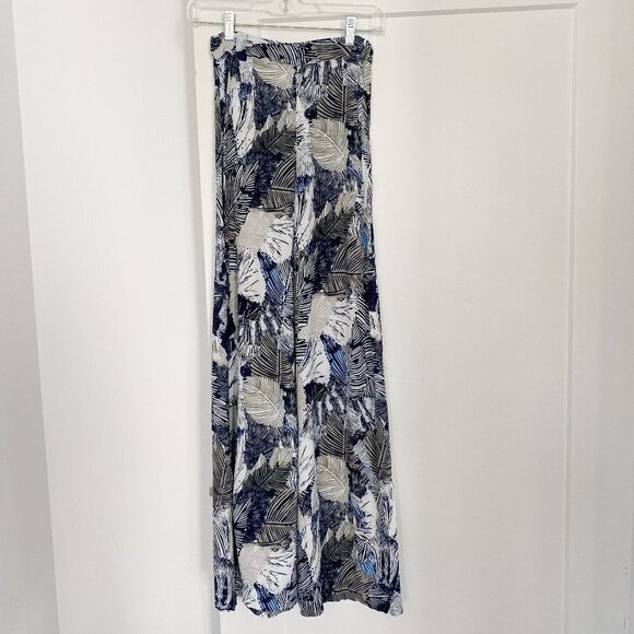 French Connection Blue Palm Leaf Wide Leg Pant - Picture 1 of 6